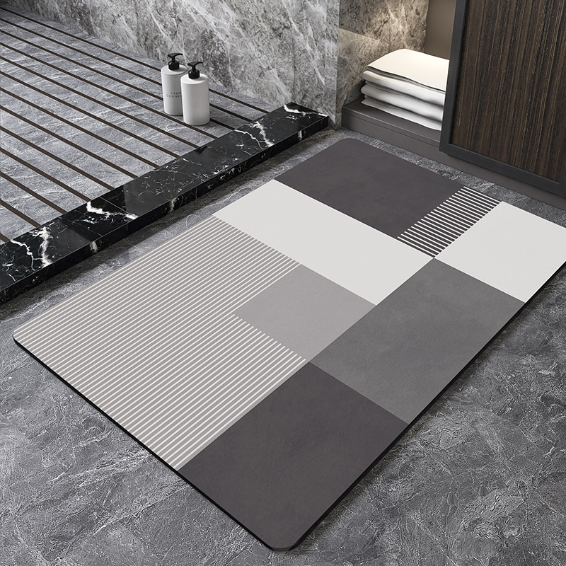 Bamboo Bath Mat - Nordic Geometric Diatomite Bath Mat Bathroom