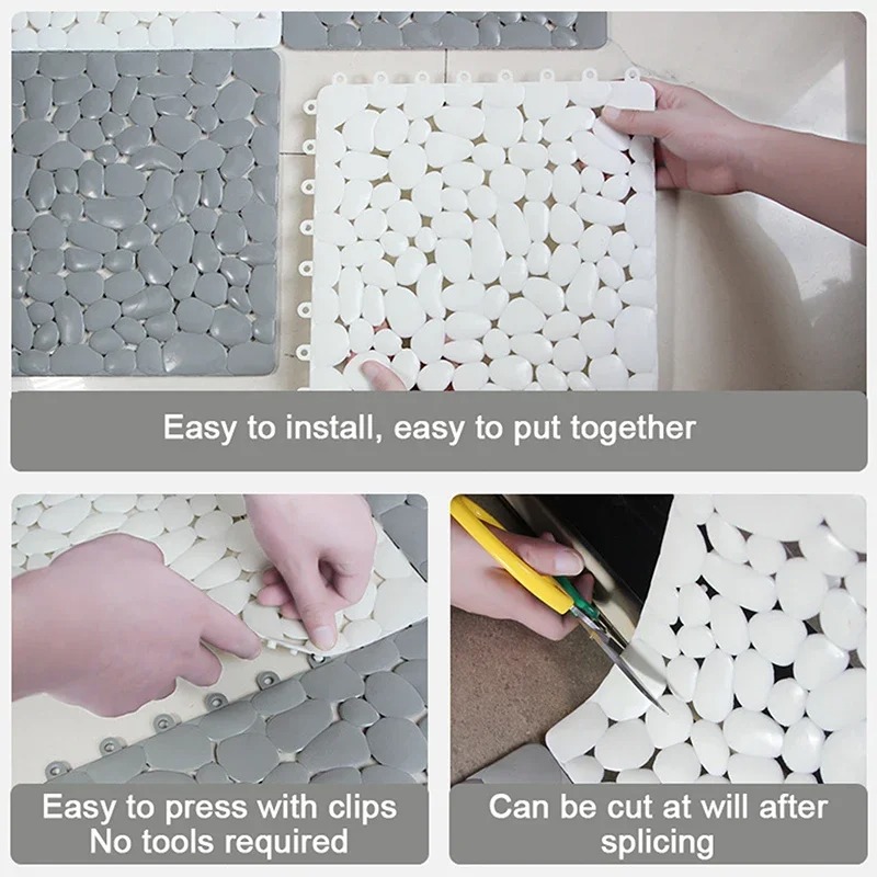 1-10PC 30X30cm Bathroom Pebble - Bamboo Bath Mat 评论和价格